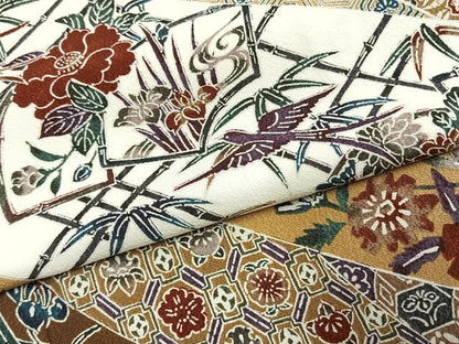 平和屋着物●訪問着　型染め　花鳥文　正絹　逸品　AABK1332fy