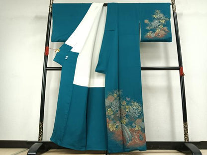 平和屋着物●ファッションデザイナー　HIROKO KOSHINO　コシノヒロコ　訪問着　寿光織　花蝶文　金銀糸　正絹　逸品　AABK1336fy