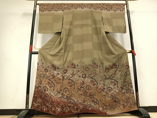 平和屋着物●小林文次郎　訪問着　更紗花鳥文　暈し染め　正絹　逸品　未使用　AABK1337fy