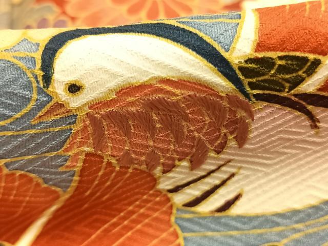 平和屋着物●豪華振袖　駒刺繍　地紙花鳥文　金彩　正絹　逸品　AABK1339fy