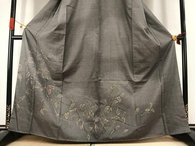 平和屋着物●訪問着　紬地　刺繍　南天文　正絹　逸品　未使用　AABK1340fy