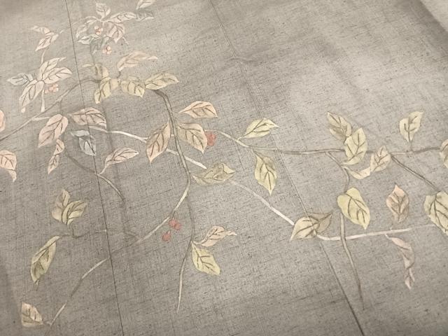 平和屋着物●訪問着　紬地　刺繍　南天文　正絹　逸品　未使用　AABK1340fy