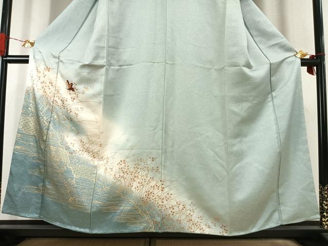平和屋着物●訪問着　刺繍　花蝶文　暈し染め　金彩　正絹　逸品　未使用　AABK1342fy