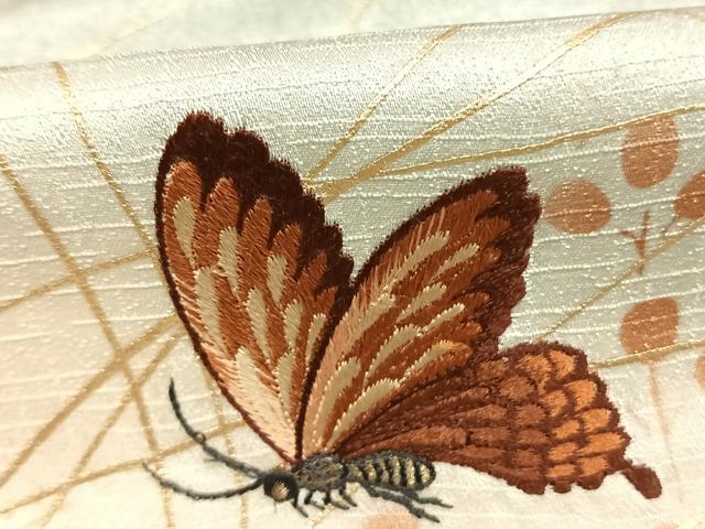 平和屋着物●訪問着　刺繍　花蝶文　暈し染め　金彩　正絹　逸品　未使用　AABK1342fy