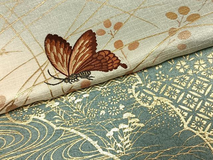 平和屋着物●訪問着　刺繍　花蝶文　暈し染め　金彩　正絹　逸品　未使用　AABK1342fy