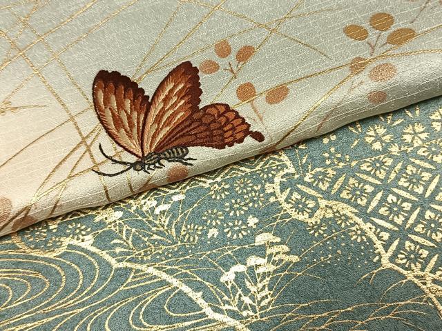 平和屋着物●訪問着　刺繍　花蝶文　暈し染め　金彩　正絹　逸品　未使用　AABK1342fy