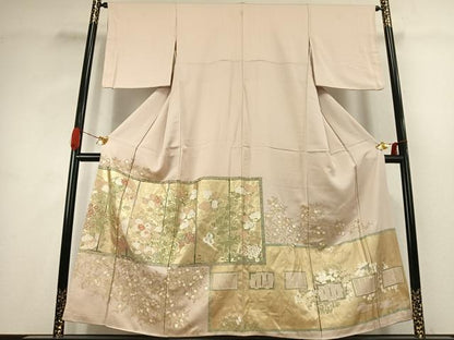 平和屋着物●豪華色留袖　刺繍　草花文　金糸　金彩　正絹　逸品　AABK1345fy