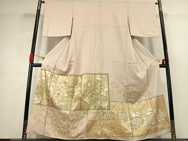 平和屋着物●豪華色留袖　刺繍　草花文　金糸　金彩　正絹　逸品　AABK1345fy