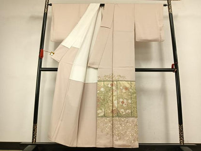 平和屋着物●豪華色留袖　刺繍　草花文　金糸　金彩　正絹　逸品　AABK1345fy