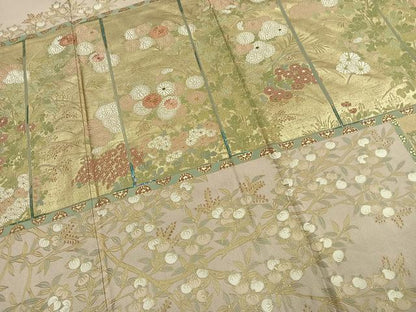 平和屋着物●豪華色留袖　刺繍　草花文　金糸　金彩　正絹　逸品　AABK1345fy