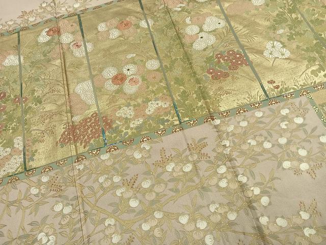 平和屋着物●豪華色留袖　刺繍　草花文　金糸　金彩　正絹　逸品　AABK1345fy