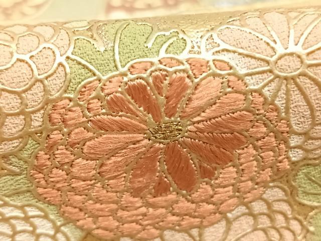 平和屋着物●豪華色留袖　刺繍　草花文　金糸　金彩　正絹　逸品　AABK1345fy