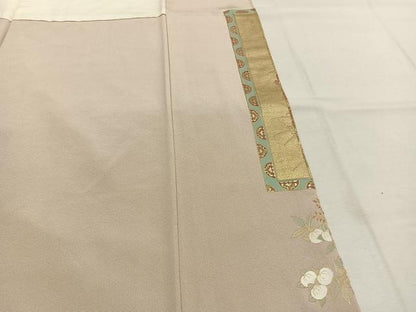 平和屋着物●豪華色留袖　刺繍　草花文　金糸　金彩　正絹　逸品　AABK1345fy