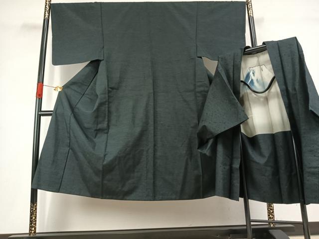 平和屋着物●男性　紬　アンサンブル　色無地　百入茶色　正絹　逸品　AABK1352fy
