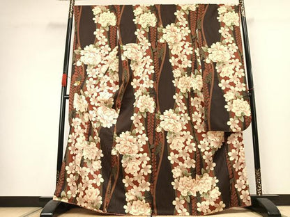 平和屋着物●H・L（アッシュエル）　HENRI-LUC CHAPUIS　振袖　草花文　金彩　洗える着物　AABK1356fy