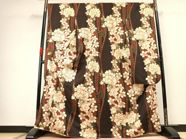 平和屋着物●H・L（アッシュエル）　HENRI-LUC CHAPUIS　振袖　草花文　金彩　洗える着物　AABK1356fy