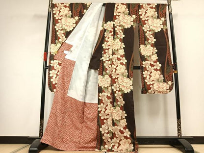 平和屋着物●H・L（アッシュエル）　HENRI-LUC CHAPUIS　振袖　草花文　金彩　洗える着物　AABK1356fy