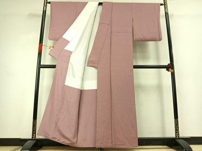 平和屋着物●上質な色無地　霞地紋　石竹色　正絹　逸品　AABK1357fy