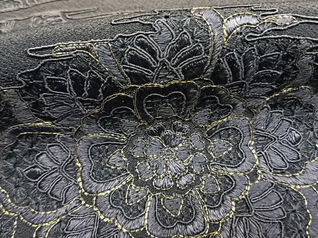 平和屋着物●訪問着　中国三大刺繍　汕頭刺繍　スワトウ刺繍　総刺繍　草花文　暈し染め　金糸　正絹　逸品　AABK1358fy