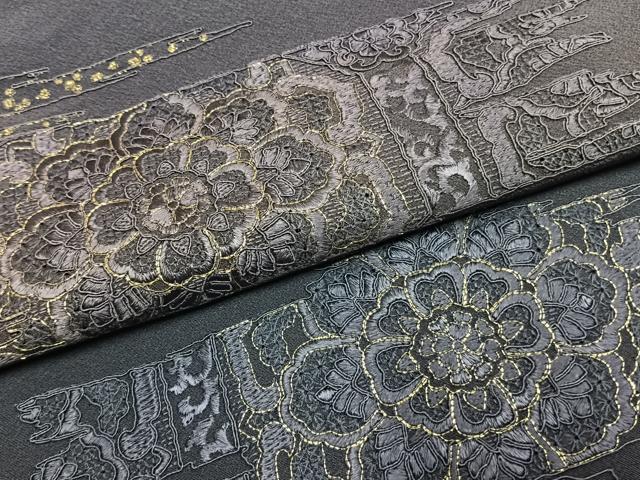 平和屋着物●訪問着　中国三大刺繍　汕頭刺繍　スワトウ刺繍　総刺繍　草花文　暈し染め　金糸　正絹　逸品　AABK1358fy