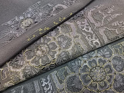 平和屋着物●訪問着　中国三大刺繍　汕頭刺繍　スワトウ刺繍　総刺繍　草花文　暈し染め　金糸　正絹　逸品　AABK1358fy