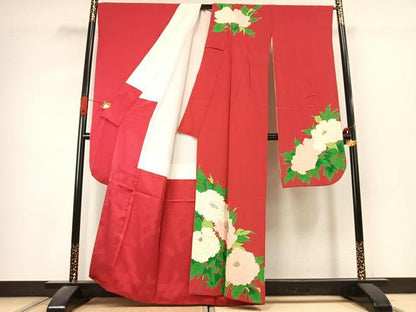 平和屋着物●染色作家　草野一騎　振袖　草花文　暈し染め　金銀彩　正絹　逸品　AABK1367fy