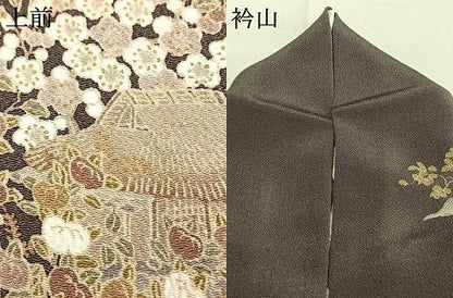 平和屋着物●訪問着　風景花文　鬼しぼ縮緬　反端付き　正絹　逸品　AABK1369fy