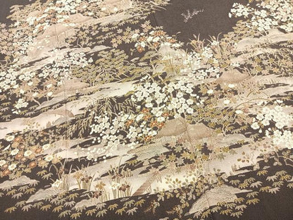 平和屋着物●訪問着　風景花文　鬼しぼ縮緬　反端付き　正絹　逸品　AABK1369fy