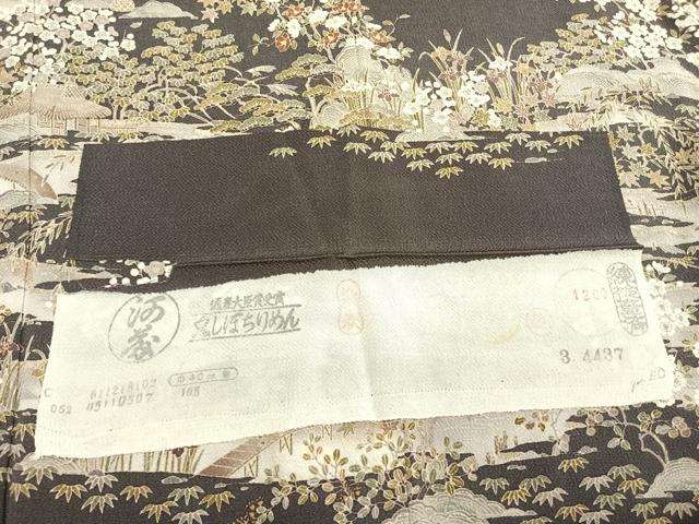 平和屋着物●訪問着　風景花文　鬼しぼ縮緬　反端付き　正絹　逸品　AABK1369fy