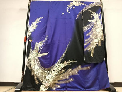 平和屋着物●豪華振袖　螺鈿　花鳥文　暈し染め　金銀彩　正絹　逸品　AABK1372fy