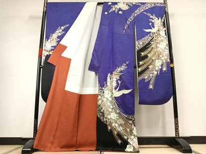 平和屋着物●豪華振袖　螺鈿　花鳥文　暈し染め　金銀彩　正絹　逸品　AABK1372fy