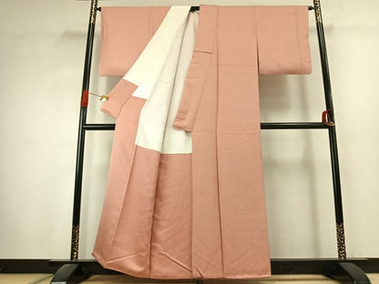 平和屋着物●上質な色無地　紅梅　霞地紋　一斤染色　正絹　逸品　AABK1373fy