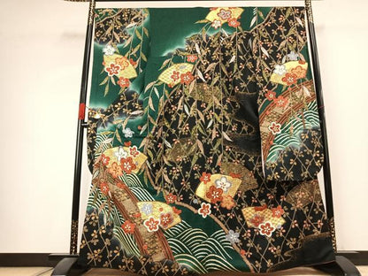平和屋着物●豪華振袖　地紙花文　暈し染め　金彩　正絹　逸品　AABK1374fy