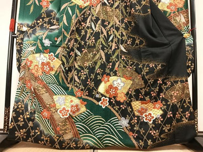 平和屋着物●豪華振袖　地紙花文　暈し染め　金彩　正絹　逸品　AABK1374fy