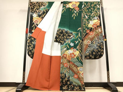 平和屋着物●豪華振袖　地紙花文　暈し染め　金彩　正絹　逸品　AABK1374fy