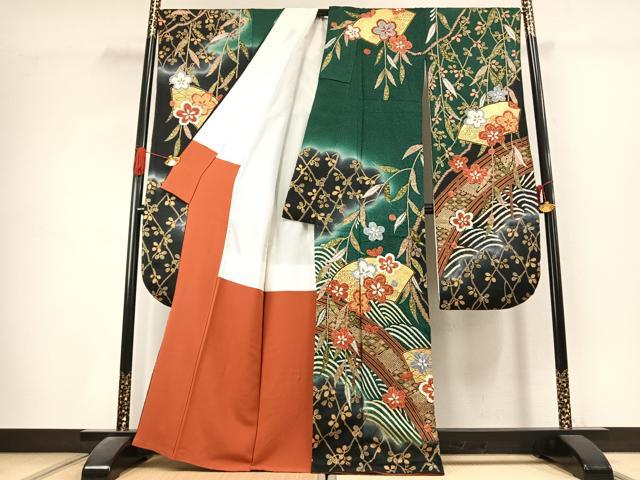 平和屋着物●豪華振袖　地紙花文　暈し染め　金彩　正絹　逸品　AABK1374fy