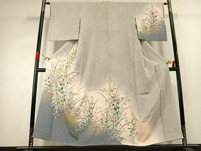 平和屋着物●訪問着　友禅　草花文　シルエット　暈し染め　正絹　逸品　AABK1375fy