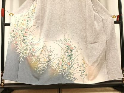 平和屋着物●訪問着　友禅　草花文　シルエット　暈し染め　正絹　逸品　AABK1375fy