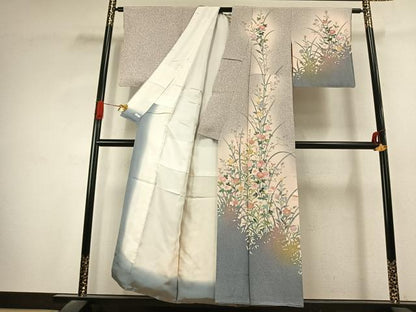 平和屋着物●訪問着　友禅　草花文　シルエット　暈し染め　正絹　逸品　AABK1375fy