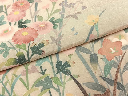平和屋着物●訪問着　友禅　草花文　シルエット　暈し染め　正絹　逸品　AABK1375fy
