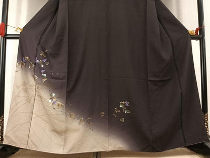 平和屋着物●訪問着　葡萄蔦の葉文　暈し染め　金銀彩　正絹　逸品　AABK1376fy