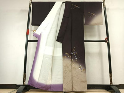 平和屋着物●訪問着　葡萄蔦の葉文　暈し染め　金銀彩　正絹　逸品　AABK1376fy