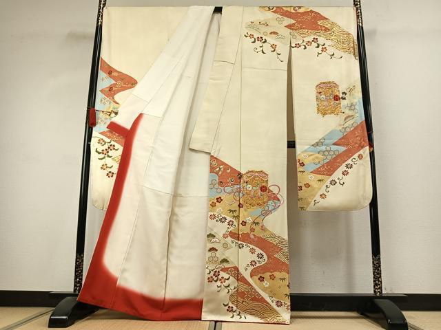 平和屋着物●豪華振袖　駒刺繍　貝桶花文　金彩　逸品　AABK1379fy