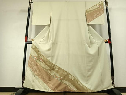 平和屋着物●訪問着　絞り　刺繍　草花文　金彩　正絹　逸品　AABK1380fy
