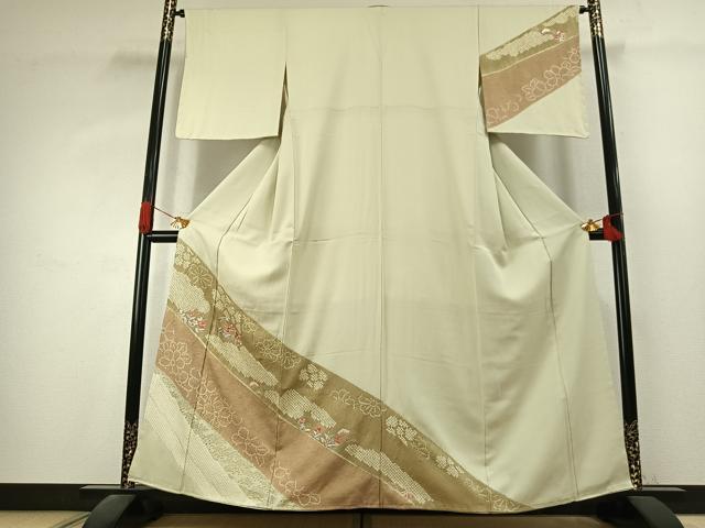 平和屋着物●訪問着　絞り　刺繍　草花文　金彩　正絹　逸品　AABK1380fy