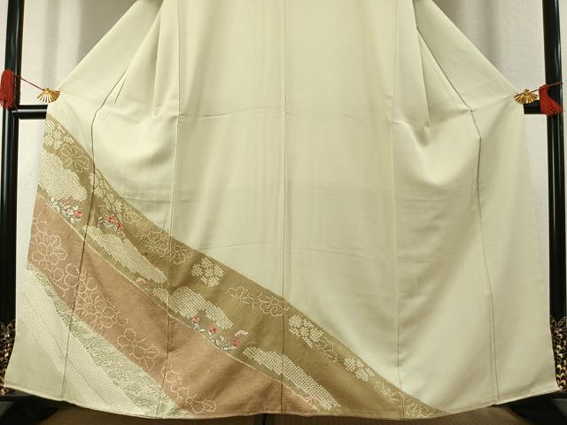 平和屋着物●訪問着　絞り　刺繍　草花文　金彩　正絹　逸品　AABK1380fy