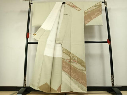 平和屋着物●訪問着　絞り　刺繍　草花文　金彩　正絹　逸品　AABK1380fy
