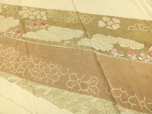 平和屋着物●訪問着　絞り　刺繍　草花文　金彩　正絹　逸品　AABK1380fy