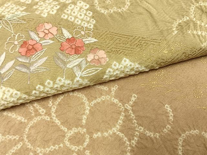平和屋着物●訪問着　絞り　刺繍　草花文　金彩　正絹　逸品　AABK1380fy