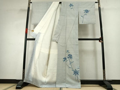 平和屋着物●訪問着　生紬　枝花文　正絹　逸品　AABK1383fy